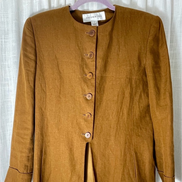 VINTAGE Jones New York LINEN Collarless Blazer Women Size 4 - Picture 2 of 8
